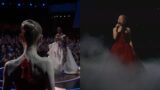 Ariana grande canta agli oscar con una scarpetta rossa sulla schiena