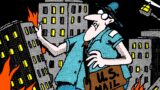 Fumetti brillanti di far side che rendono divertenti le sommossa
