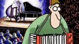 Fumetti divertenti di far side che reinventano le canzoni classiche