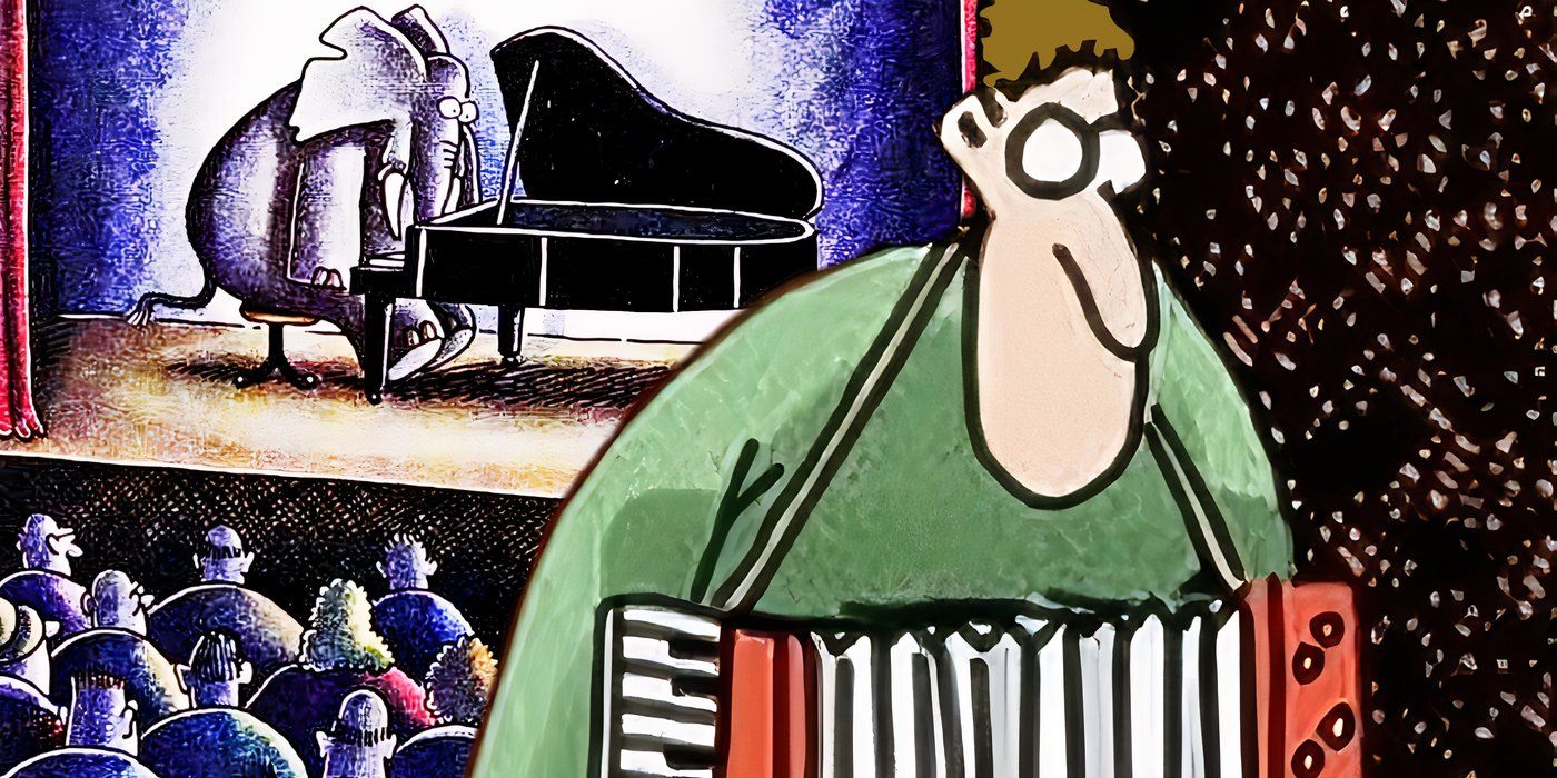 Fumetti divertenti di far side che reinventano le canzoni classiche