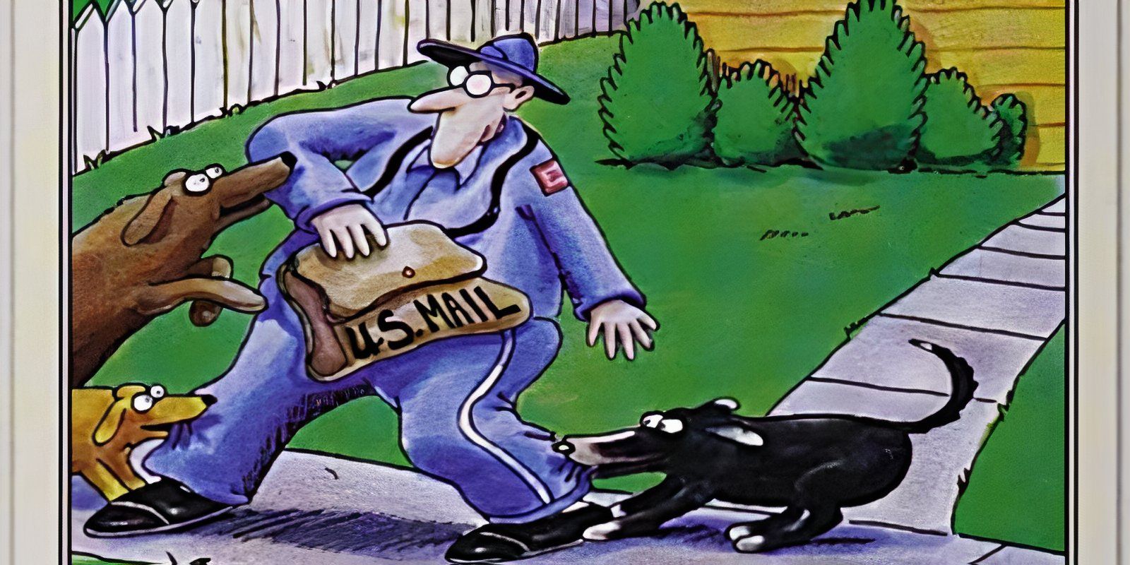 Fumetti divertenti del far side: le 10 battaglie tra cani e postini più esilaranti Fumetti divertenti del far side: le 10 battaglie tra cani e postini più esilaranti