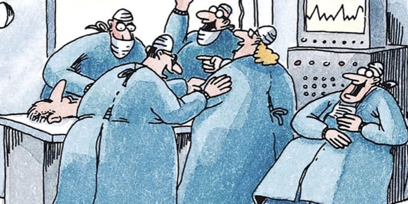 Fumetti far side che mostrano come lavorare sia una recita