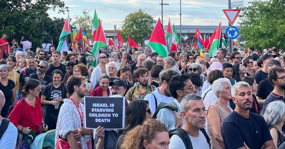 Corteo per la palestina a venezia 82, foto della manifestazione verso la mostra del cinema