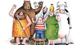 Gary larson presenta il  far side dedicato a jane goodall