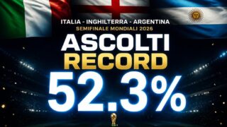 Ascolti tv 15/7: 52,3% per Inghilterra-Argentina